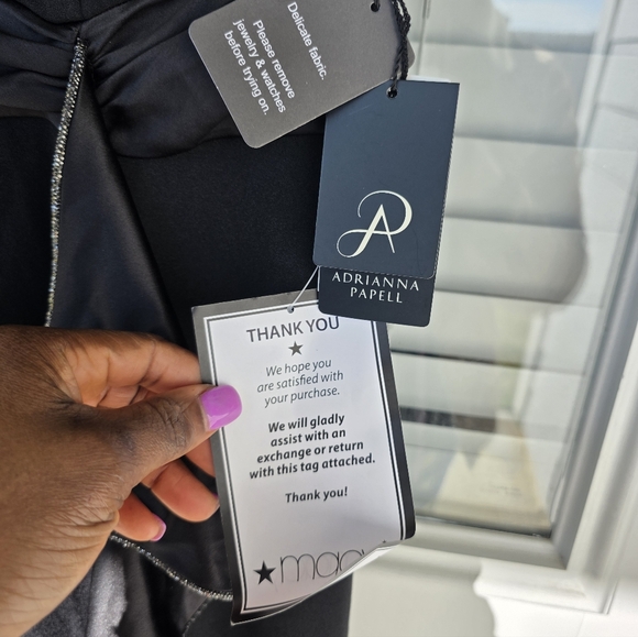 Adrianna Papell Women Ruffled Gown Sz 6 Asymmetric Hem Black NWT Old Money Party - Picture 7 of 15